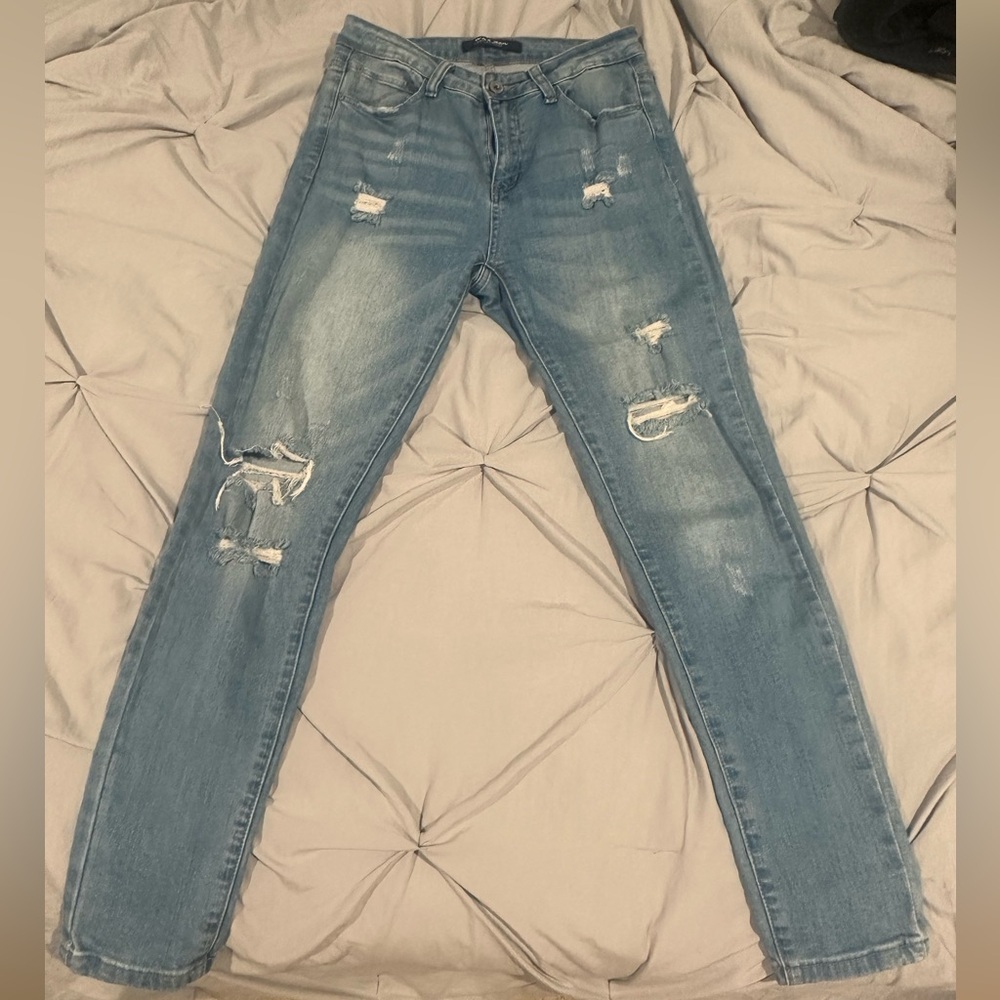 Wax Jean Los Angeles Light Blue Denim Ripped Skinny Jeans Size 7